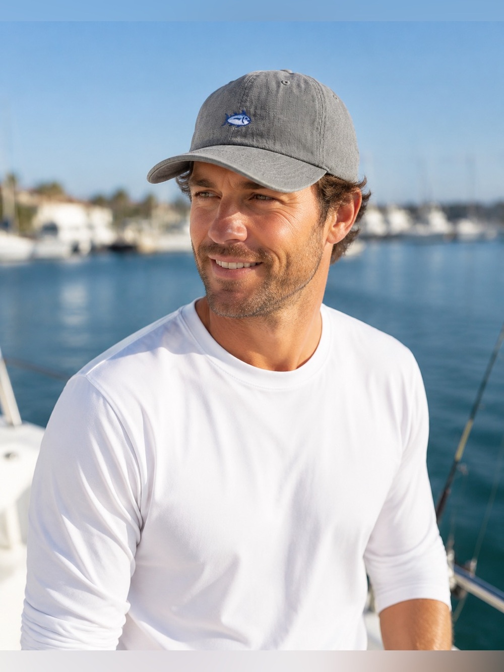 Southern Tide Gray Cap with Blue Fish Embroidery Adjustable Strap Back Dad Hat